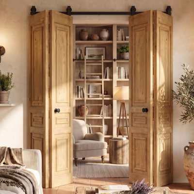 Double Bi-Folding System Solid Pine Barn Door TOSCANA