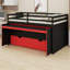 Lit mezzanine fonctionnel avec lit gigogne, bureau coulissant et tiroirs de rangement-436897035-436897045