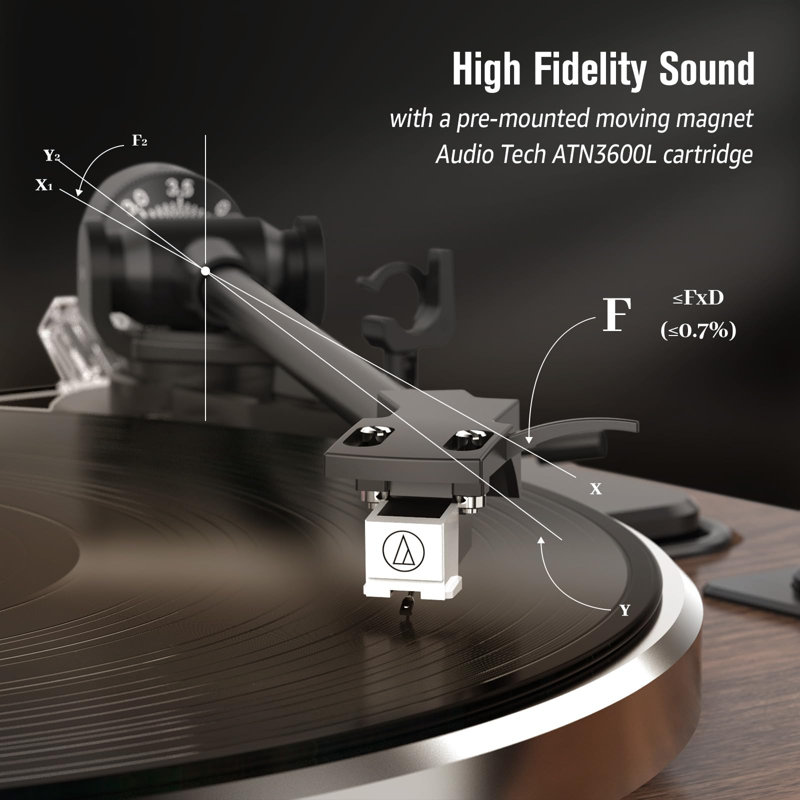 Vintage Brown MDF Belt Drive Turntable with Built-In Speakers