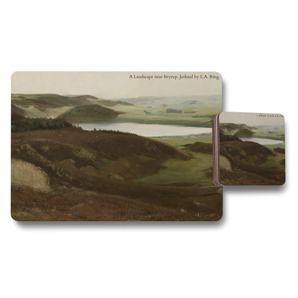 Landscape Placemat And Coaster Set With Scenic River View Artwork