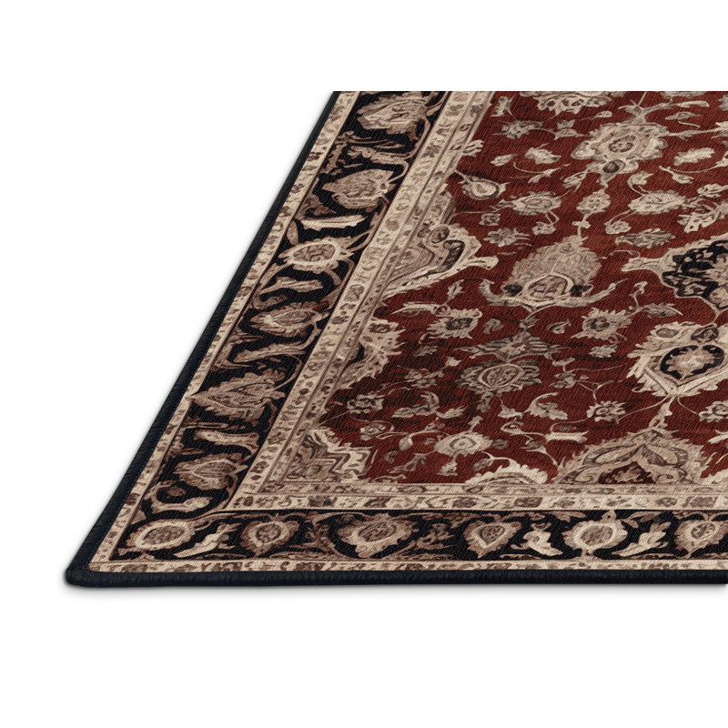 Tapis persan noir lavable à la machine, Carré 5 pi