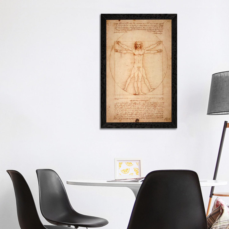 Vitruvian Man by Leonardo Da Vinci - Painting on Canvas, Black Floater Framed, 152.5 cm H x 101.5 cm W