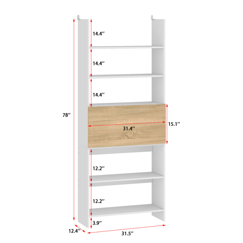 Modern Ladder-Style Bookshelf With Drop-Down Desk And Adjustable Shelves – Multi-Functional Study Space With Hidden Storage