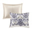 Courtepointe 6 pièces avec coussins décoratifs en bleu marine / brun clair, double / grand. Mise à jour de la courtepointe à motif cachemire 100% microfibre. Revers beige doux. 2 taies décoratives assorties, 3 coussins décoratifs. Nettoyer les taches sur les coussins réversibles, motif