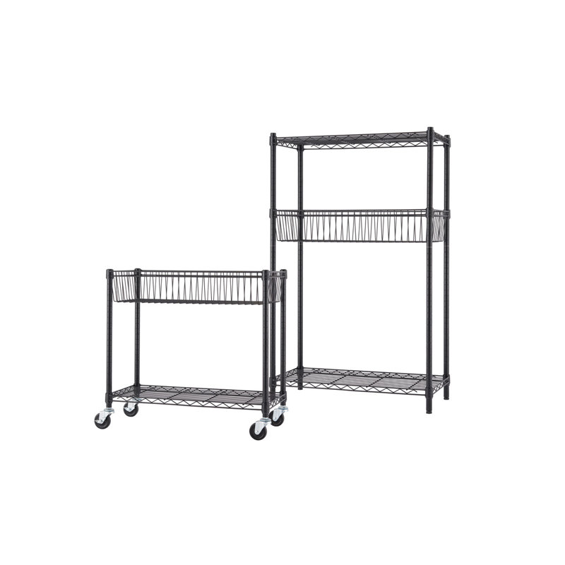 Black Powder-Coated Steel 5-Tier Wire Shelving Unit with Wheels