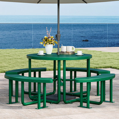 Outdoor Round Metal Picnic Table Dining Set