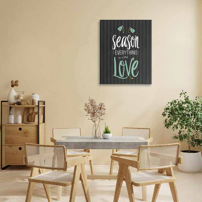 «Season With Love» en toile noire et verte, design par lettré et doublé, H 20 po x l 16 po