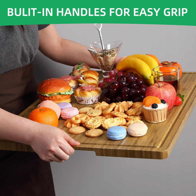 Extra Large Bamboo Cutting Board, 0.8" Thick Reversible Butcher Block With Deep Juice Grooves & Handles, Multipurpose Chopping Board for Meat, Vegetables