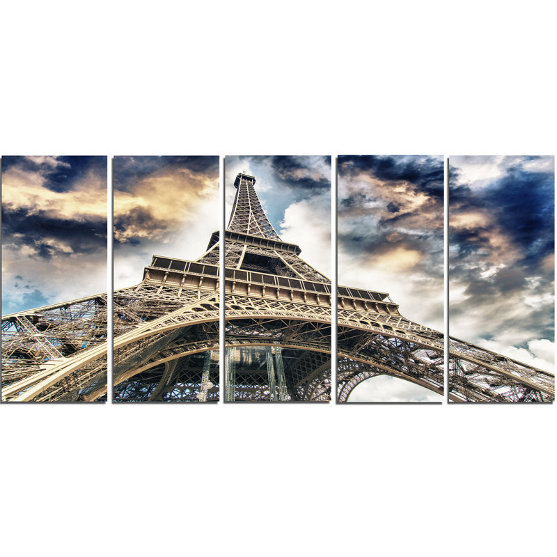 Ensemble de 5 reproductions de photo sur toile tendue the paris eiffel tour view