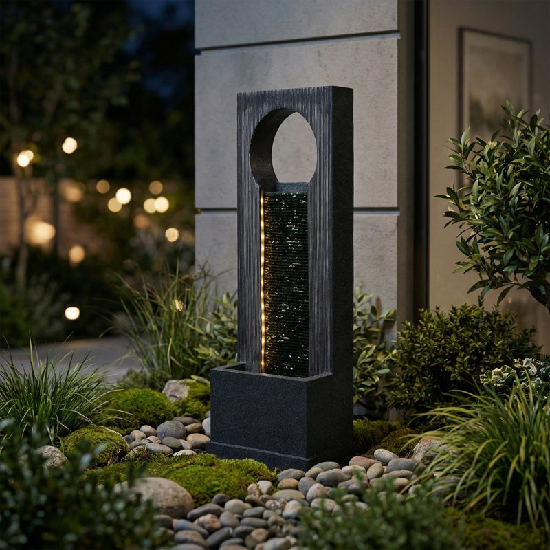 Fontaine murale noire 41 po avec lumières DEL et pompe ETL