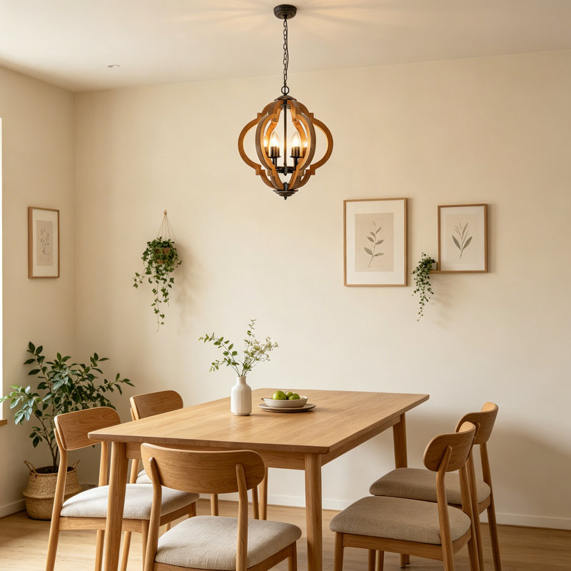 Lustre 6 lumières en bois de ferme