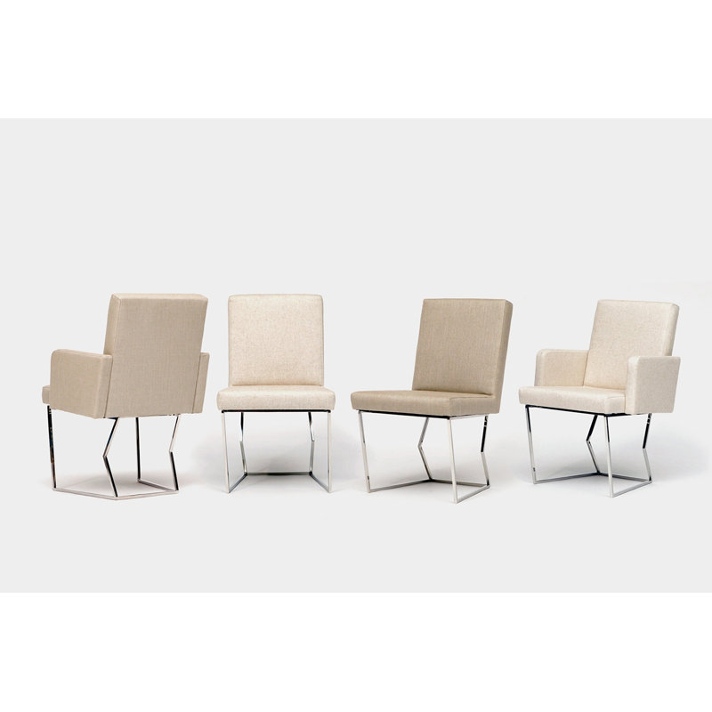 Upholstered Armchair, Creme Linen Blend, Chrome