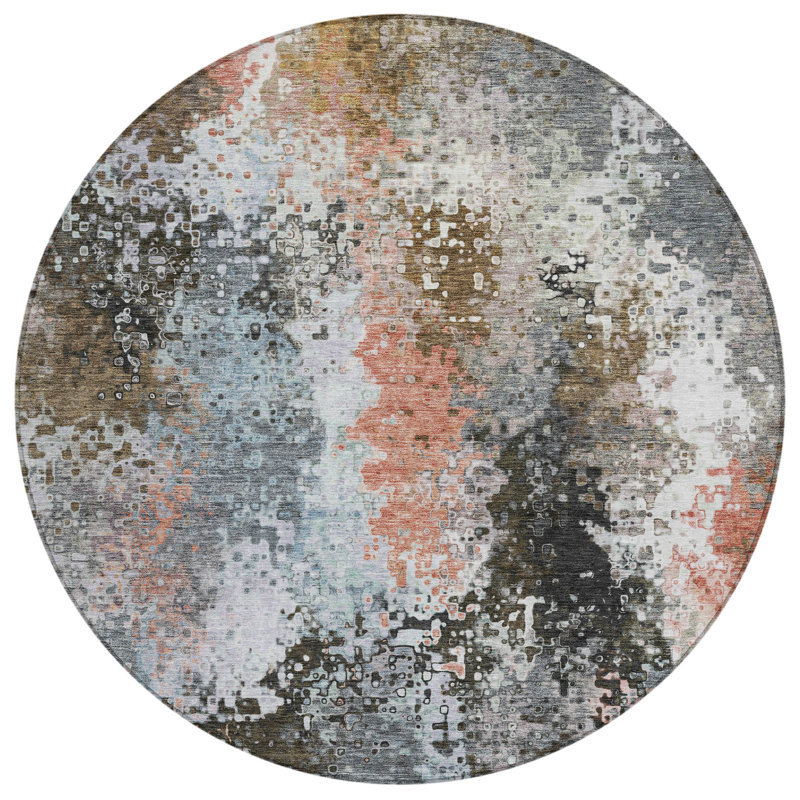 Machine Washable Indoor/Outdoor Boruta ACN2242 Abstract Rug, Round 8'