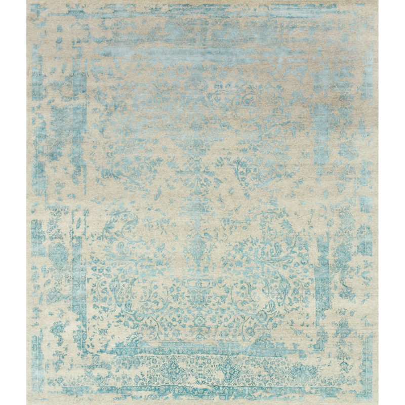 Gris oriental noué à la main gris Tapis décoratif, Rectangle 11 pi 6 po x 15 pi