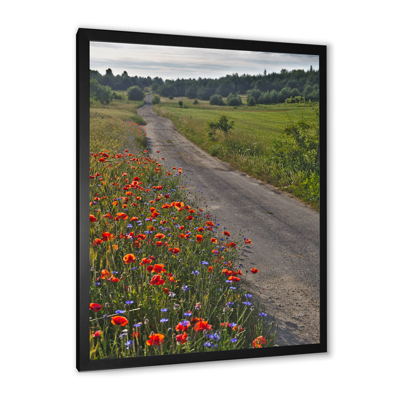 «Field of Red Poppies in Country», reproduction d'art sur toile encadrée, H 36 po x l 24 po x P 1 po, Cadre photo noir