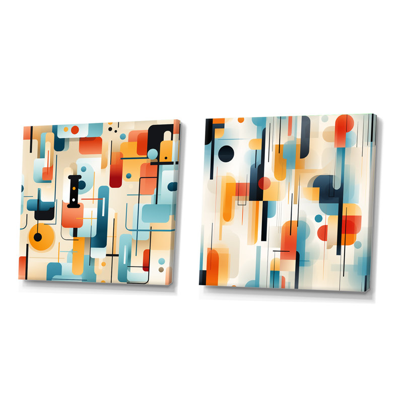 Corvese - Ensemble de 2 collages carrés à formes abstraites, H 30 po x l 61 po, Toile tendue