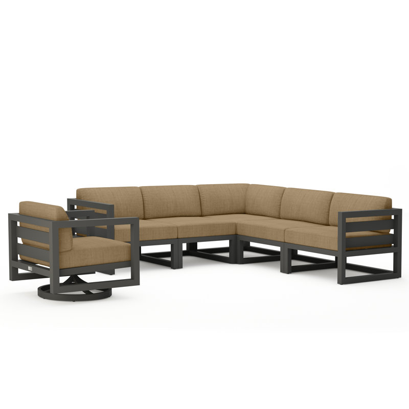 Avion 6 Piece Sectional Set With Swivel, Canvas Charcoal Sunbrella® Canvas, Slate