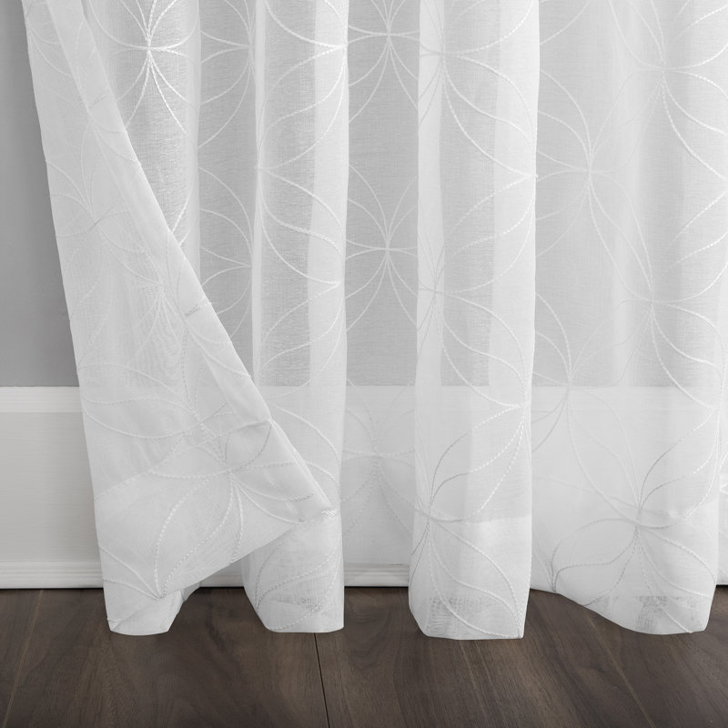 Wayfair Basics® Embroidered Trellis Sheer Rod Pocket Curtain Panel, 50" W x 63" L, White