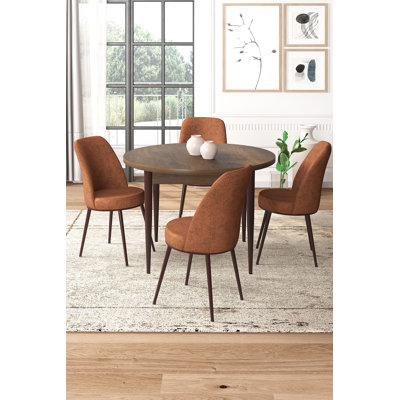 Ensemble de table et chaises de salle à manger moderne 5 pièces, rouge et baroque | Table en carton 100% enduit de mélamine, table: 35,4 po x 29,5 po x 35,4 po | Chaises: 17,7 po x 35,8 po x 16,5 po | Pieds en métal, sièges en mousse confortables, solution de salle à manger élégante