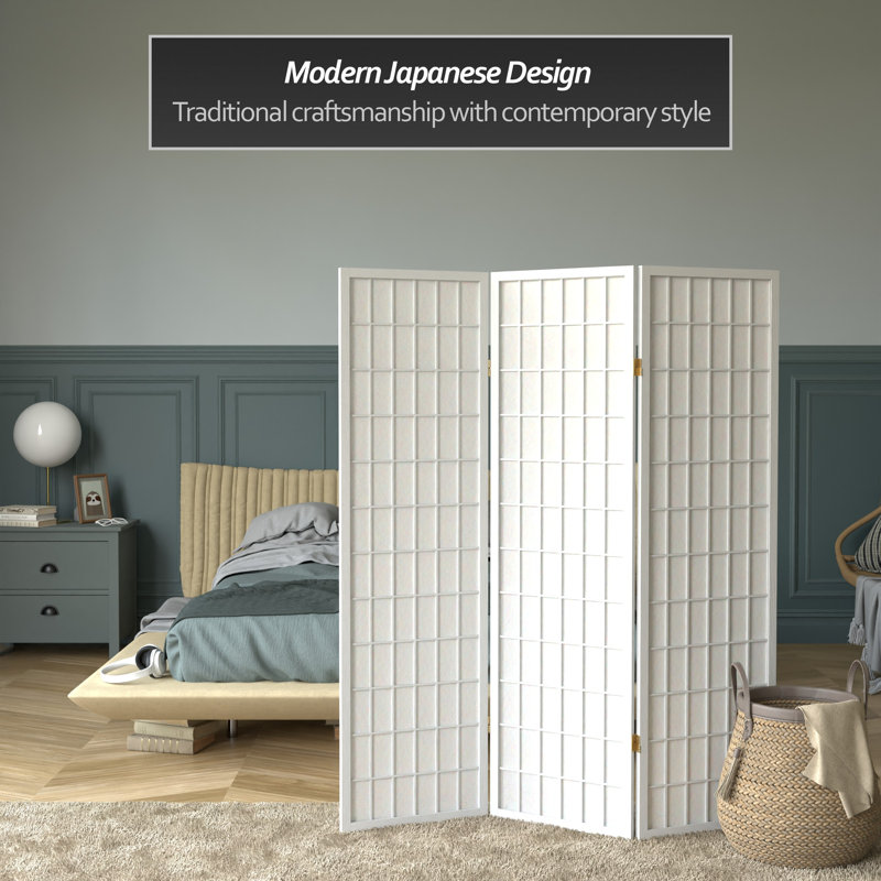 Alex 58.75" Tall Folding Room Divider, White, 3 Panels