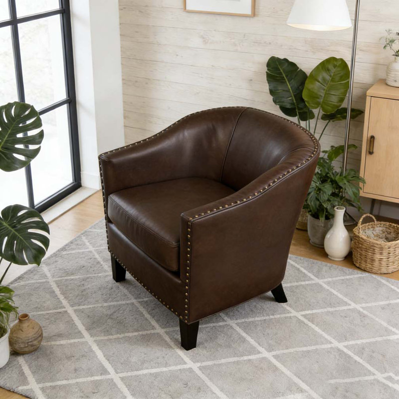 Fauteuil club en cuir, Brun