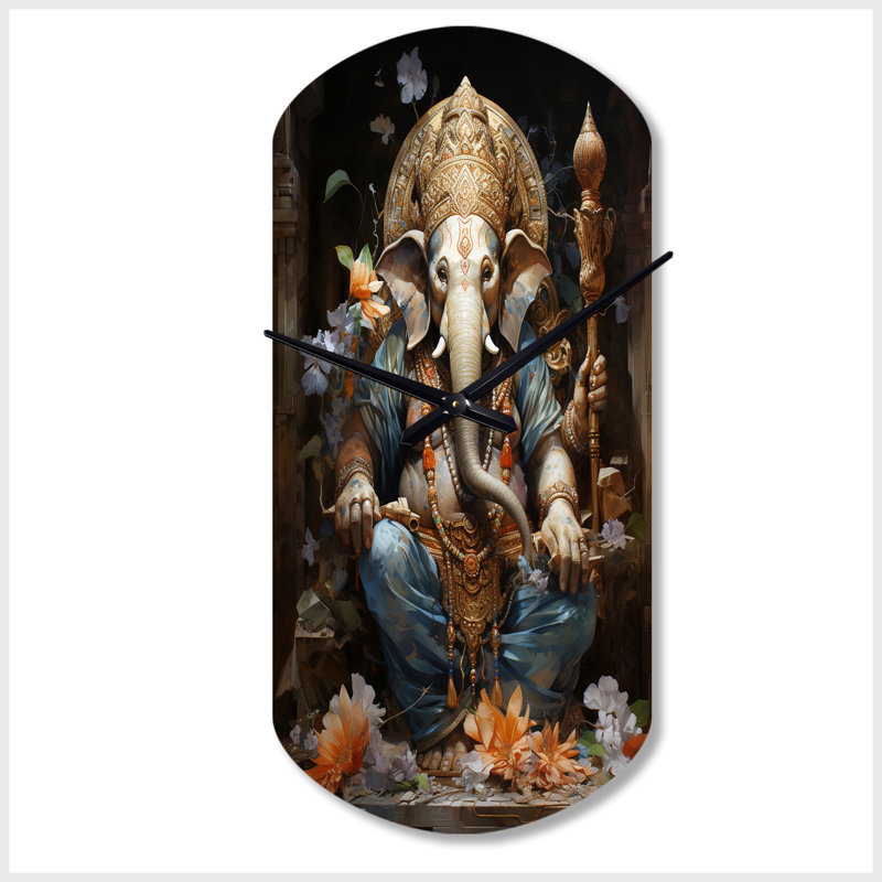 Wilcoxson, art indien gris doré mystique Ganesha - horloge murale cylindrique en métal, impression d'horloge murale asymétrique