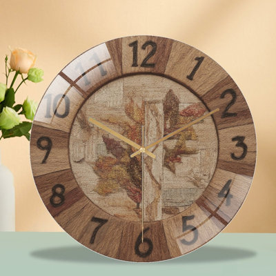 Horloge murale 12 po en verre trempé silencieux, «Autumnleaves Wooden Frame», horloge silencieuse, à piles (piles AA non incluses), décoration artistique