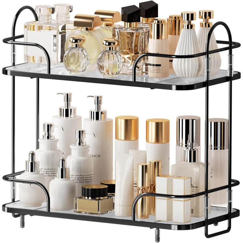 2-Tier Corner Organizer For Bathroom Countertop, Vanity & Kitchen - Space-Saving Cosmetic & Skincare Storage Shelf With Durable Metal Frame