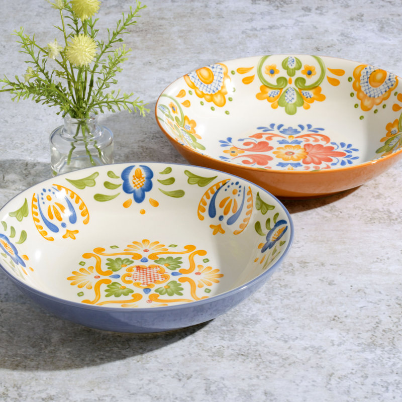 Hand Painted Dinnerware Set, 2-Piece Dinner Bowl Set (8.9"), Assorted