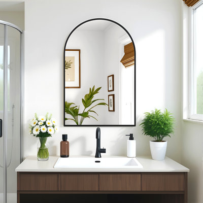 Black Metal Framed Arched Wall Mirror Bathroom/Vanity Mirror