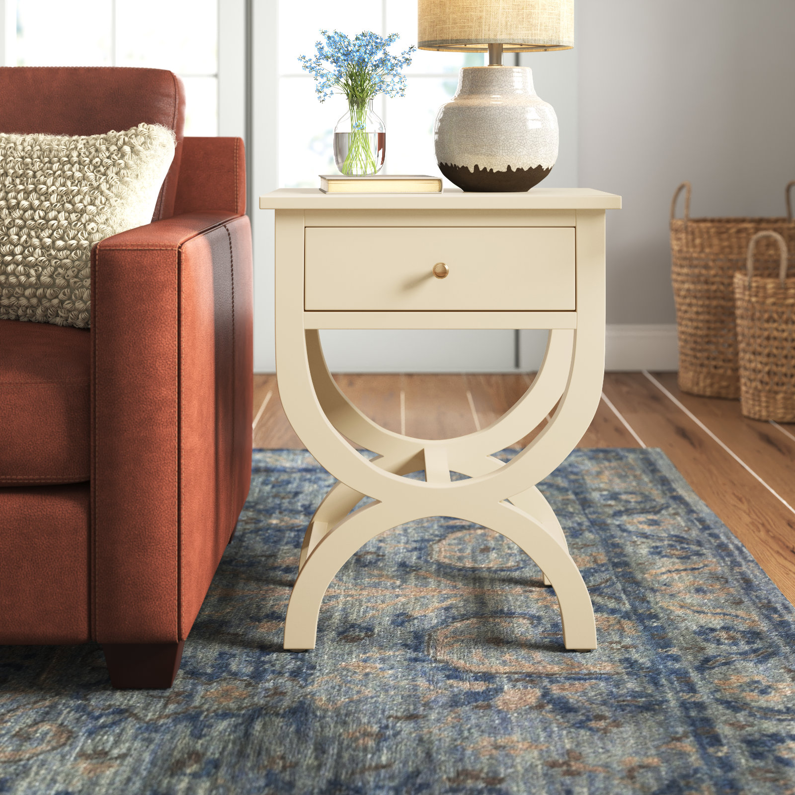 Floris End Table With Storage, Vanilla
