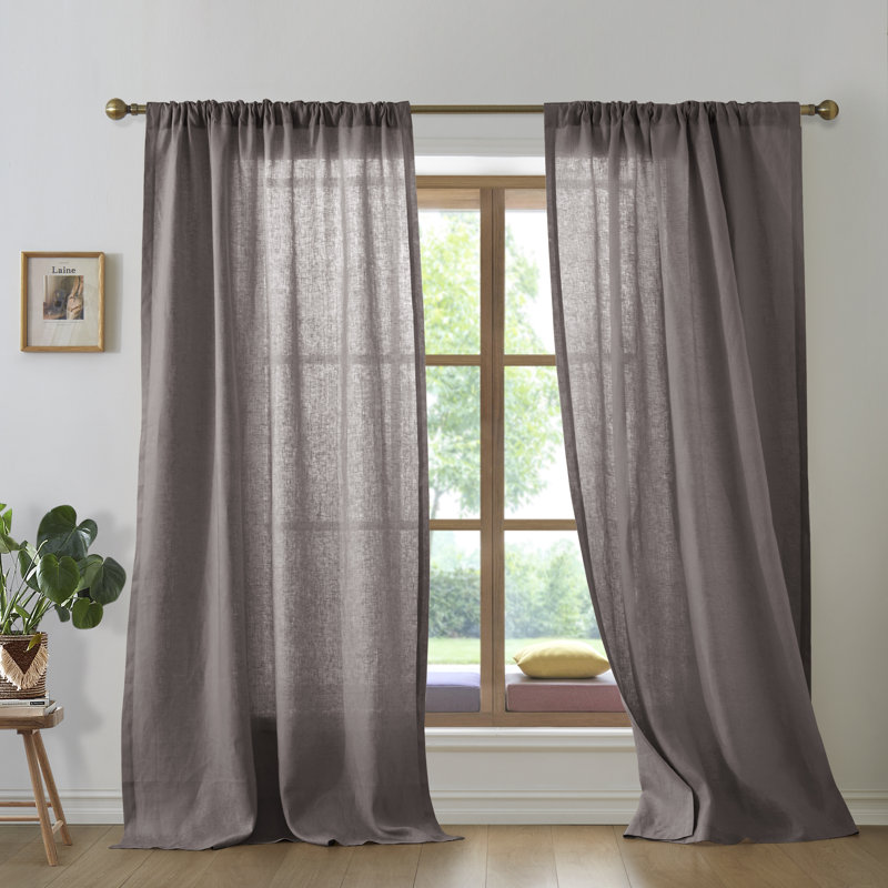 Paire de rideaux semi-transparents en lin, L 50 po x L 108 po, Taupe