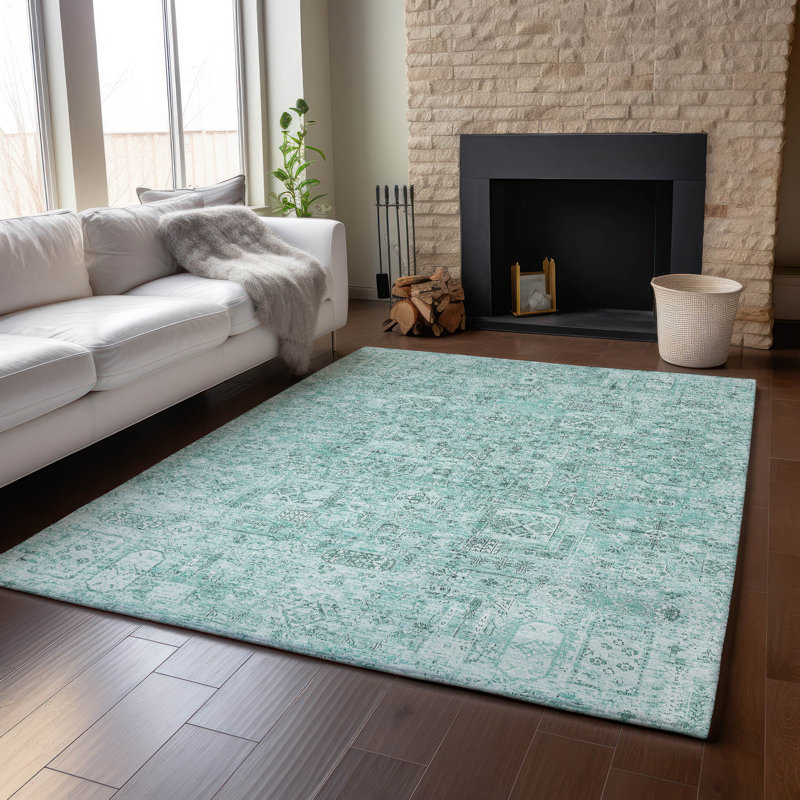 Tapis bleu sarcelle de qualité supérieure lavable à la machine Cerrito AMF611, Rectangle 2 pi 6 po x 3 pi 10 po