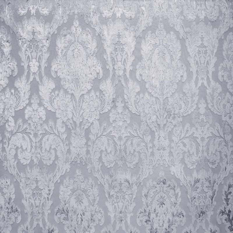 Samosa Fabric | Metallic Floral Damask Fabric | Drapery & Curtain Fabric and Upholstery Fabric, Silver