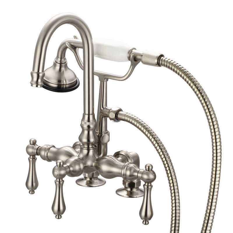 3 Handle Deck Clawfoot Tub Faucet, Lever Handles, Polished Nickel
