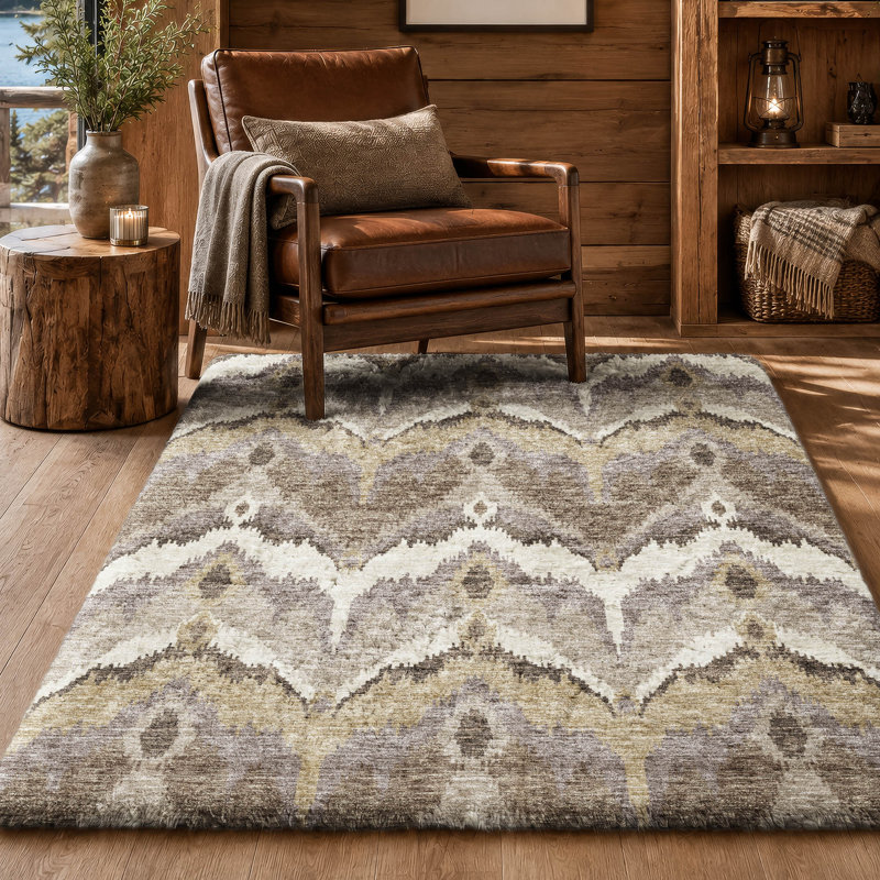 Washable Ikat Indoor Rug, Beige, 9' x 12'