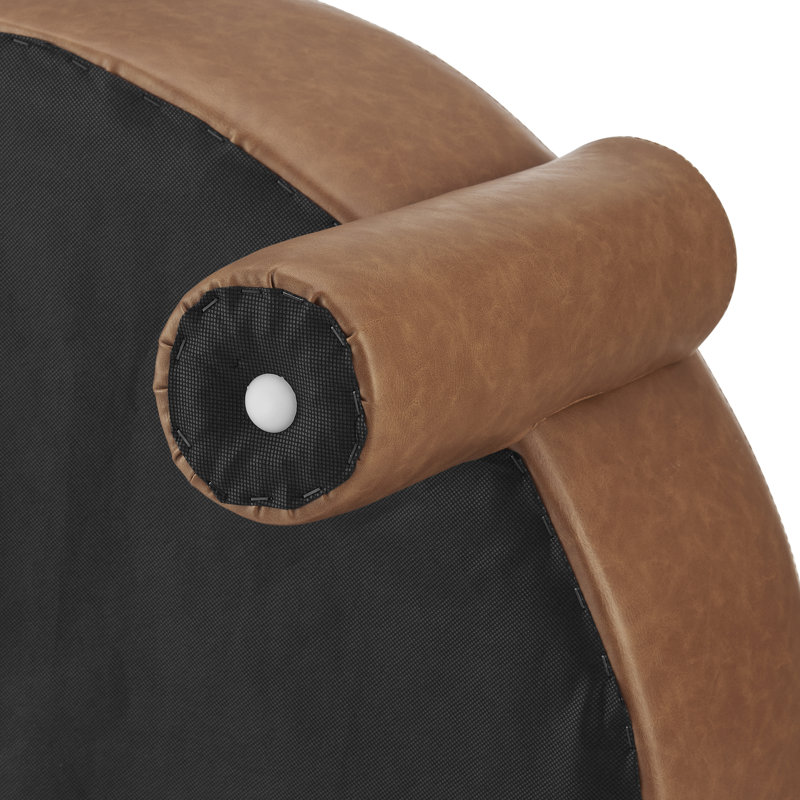 Motsinger Faux Leather Round Ottoman, Vintage Cider