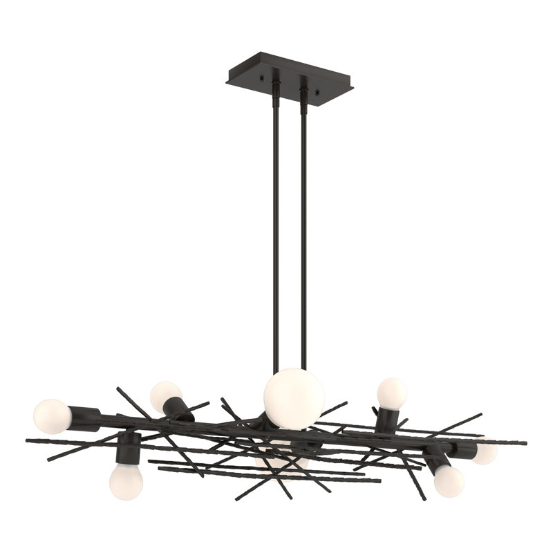 Luminaire suspendu linéaire à 8 lumières pour îlot de cuisine Brindille, Bronze huilé