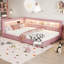 Lit plateforme tapissier double très grand avec ports USB et ceinture à DEL, rose-130145049-130145052