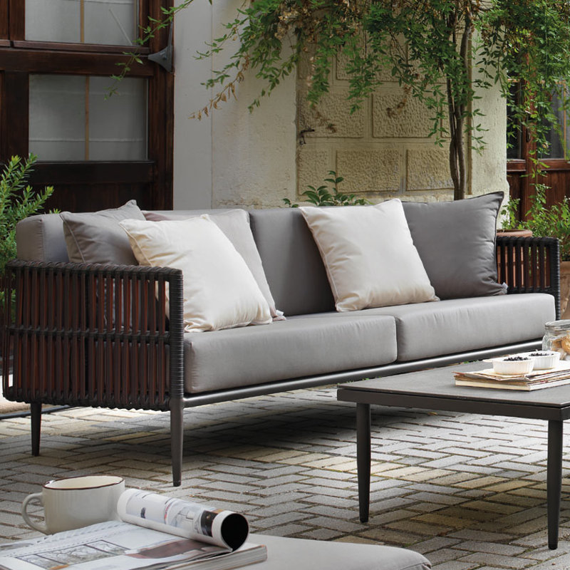 Holm 188cm Wide Wicker Patio Sofa with Cushions