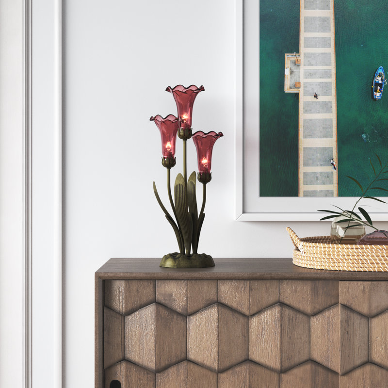 21.5"H Alianys 3 Light Lily Table Lamp, Red