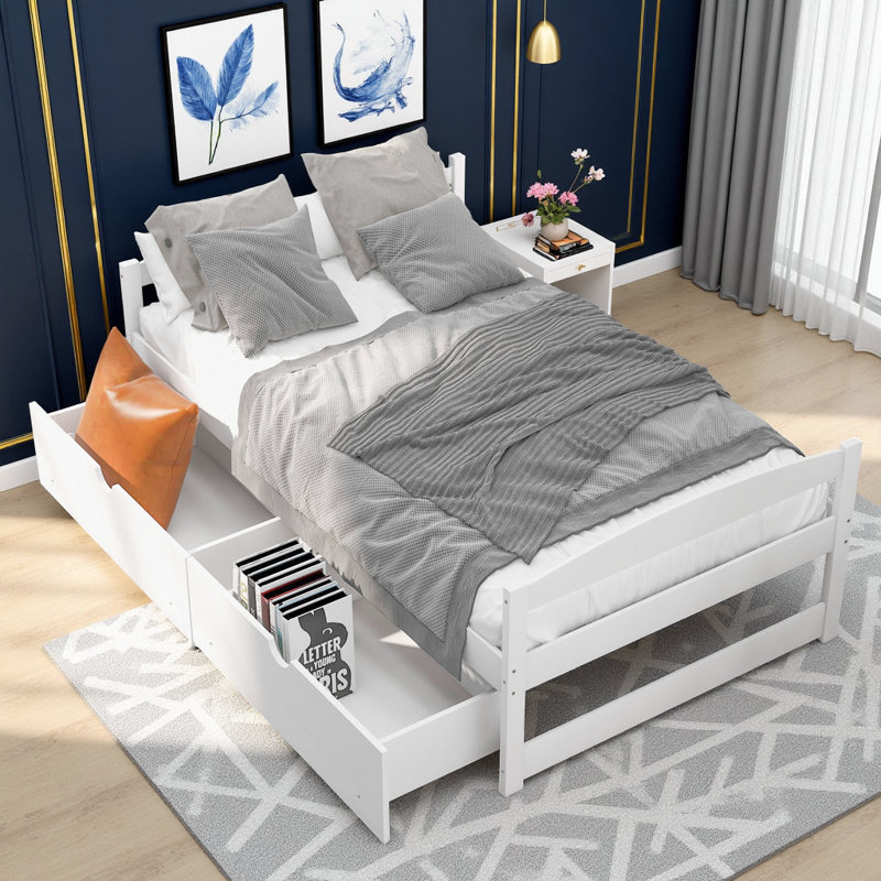 Lit plateforme avec rangement Braughton, Blanc