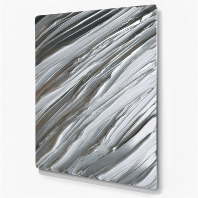 DiagonalStripes Silver White Gray Metal Wall Art