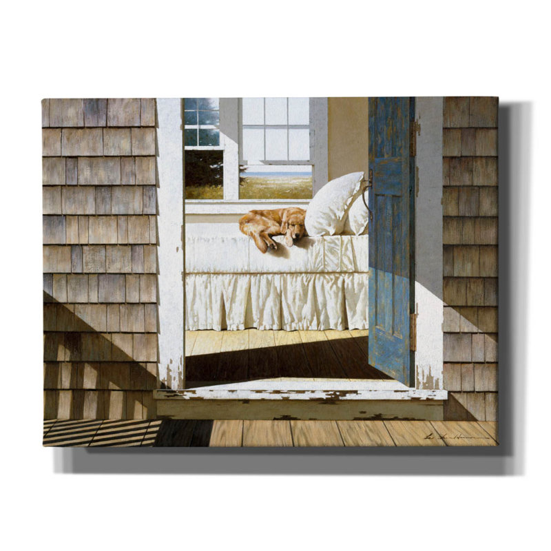 «Beach House Dog» par Zhen-Huan Lu, art mural sur toile, H 26 po x l 34 po x P 1,5 po