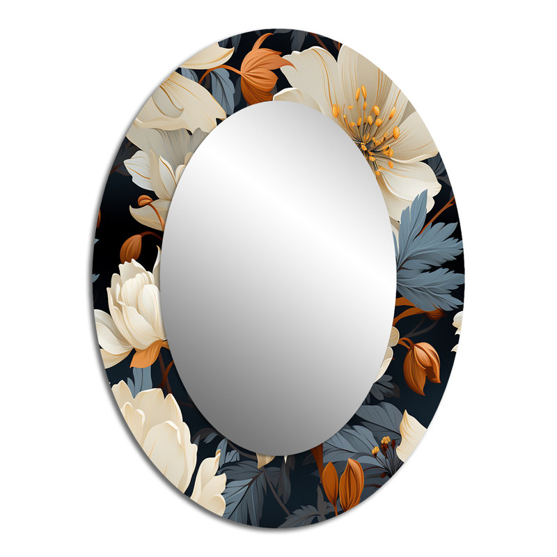 Magnifique miroir mural ovale blanc Magnolia Blooms, H 40 po x l 30 po