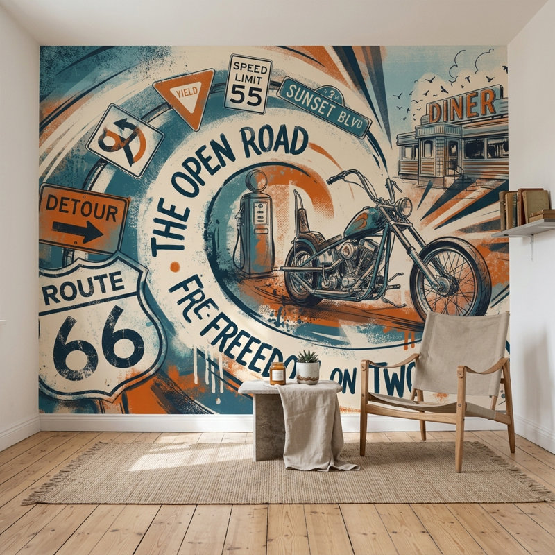 Papier peint route 66, Peler et coller, 200 po x 120 po