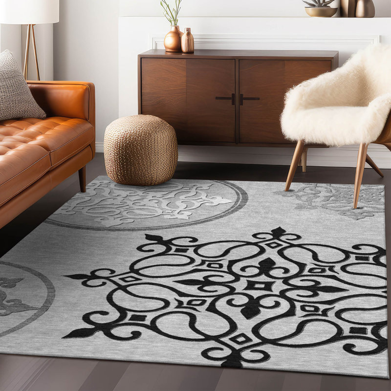 Tapis à roulettes intérieur / extérieur lavable à la machine ACN874, Gris, 10 pi x 14 pi