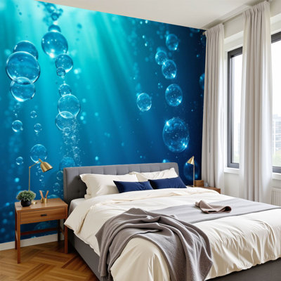 Peel and Stick Wallpaper Underwater Scene Rising Air Bubbles Sunlight Blue Ocean Wall Murals 100"H x 144"W Removable PVC Wall Paper Self-Adhesive Wall Decor for Bedroom Living Room Home Office