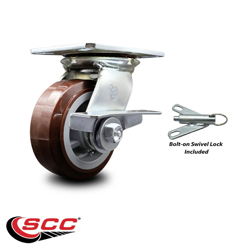 5 Inch Polyurethane Caster with Roller Bearing and Brake/Swivel Lock SCC