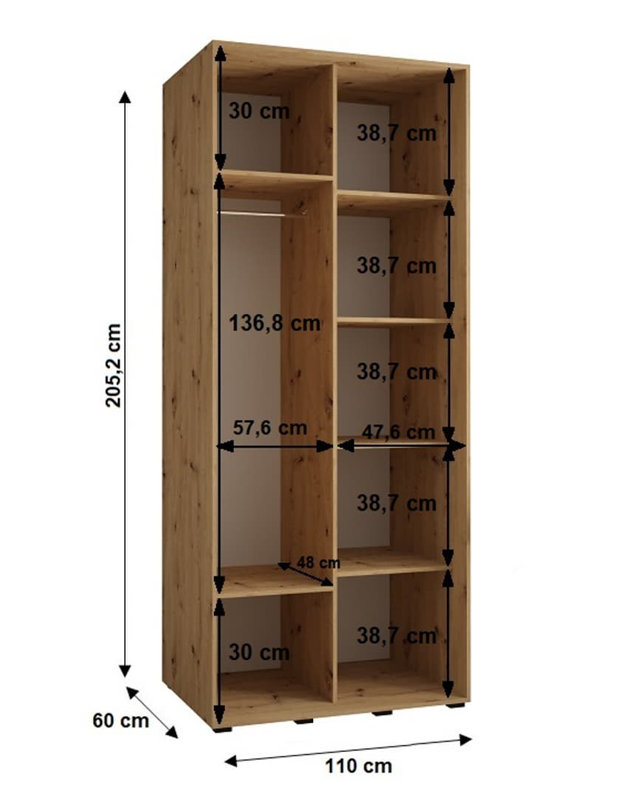 Aylamae 2 Door Manufactured Wood Wardrobe, Oak Artisan, 205cm H x 130cm W x 60cm D